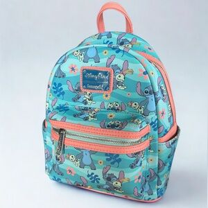 Loungefly Disney Stitch & Scrump Mini Backpack - Teal and Coral